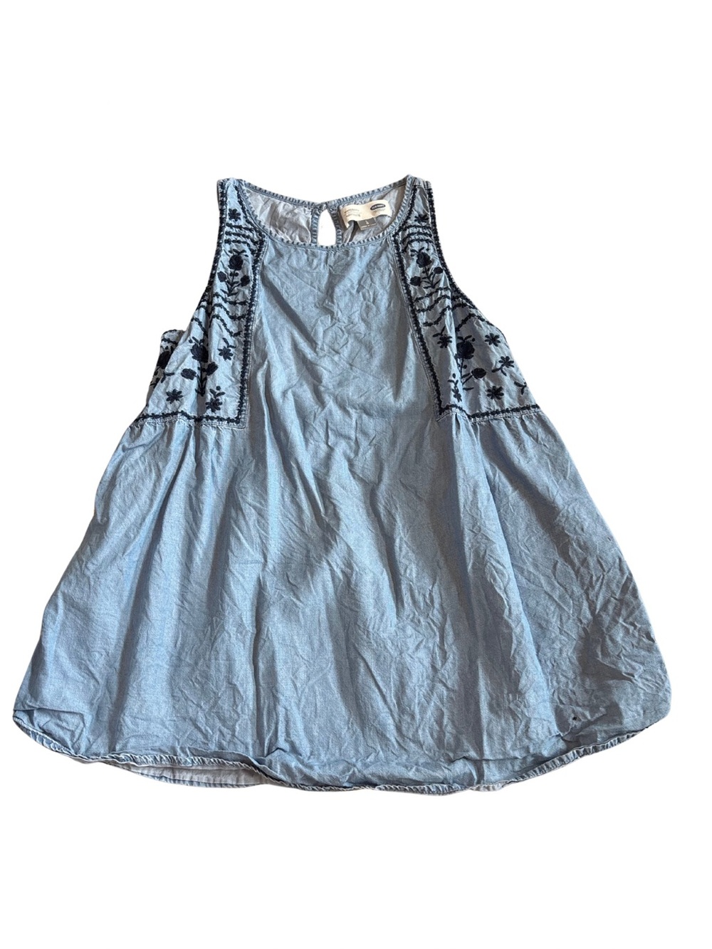 Old Navy Light Blue Tank Top with Navy Embroidery